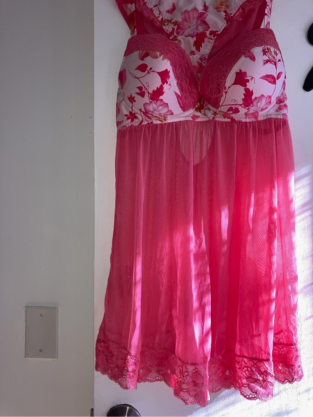 2 Pieces Adore Me Coral Pink Lace Sheer Chemise